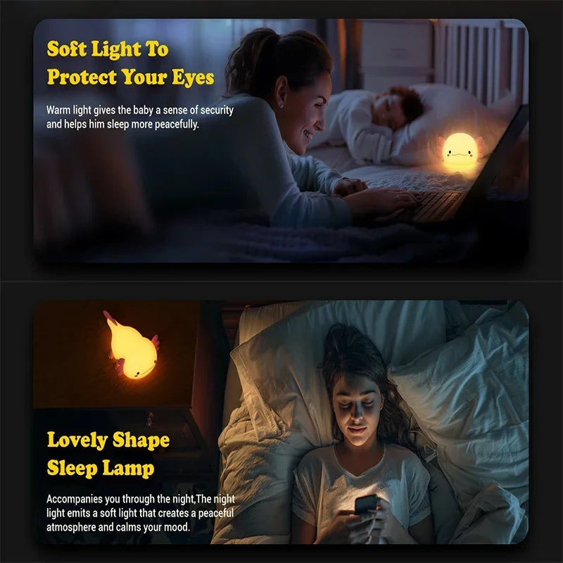 Cute Axolotl Night Light - Silicone Touch Nursery Lamp for Kids & Babies 🦎✨