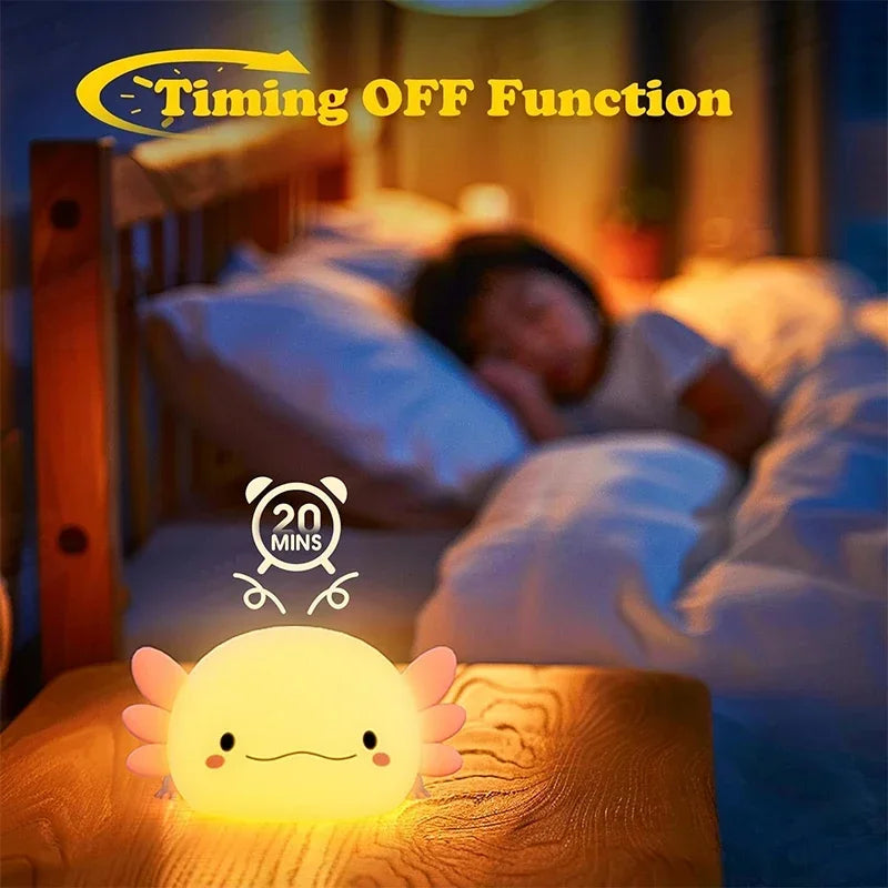 Cute Axolotl Night Light - Silicone Touch Nursery Lamp for Kids & Babies 🦎✨
