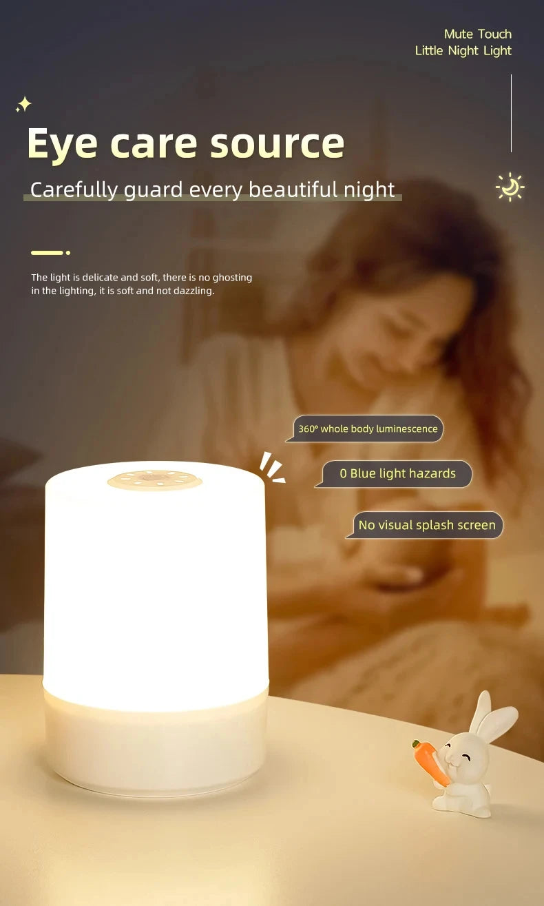 Touch Night Lamp - 3 Modes Dimmable Bedside Light with USB Charging 🌟✨