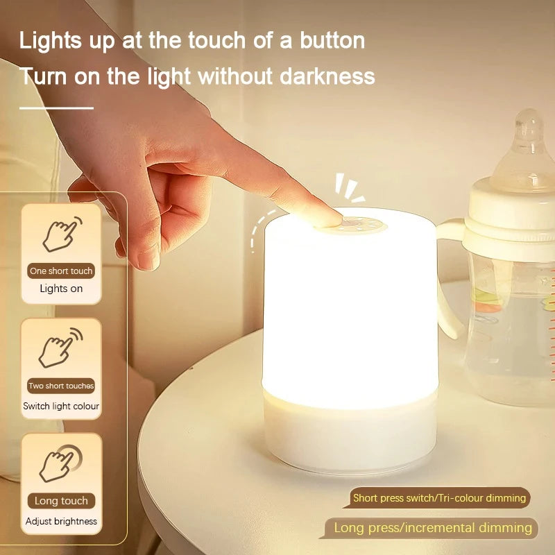 Touch Night Lamp - 3 Modes Dimmable Bedside Light with USB Charging 🌟✨