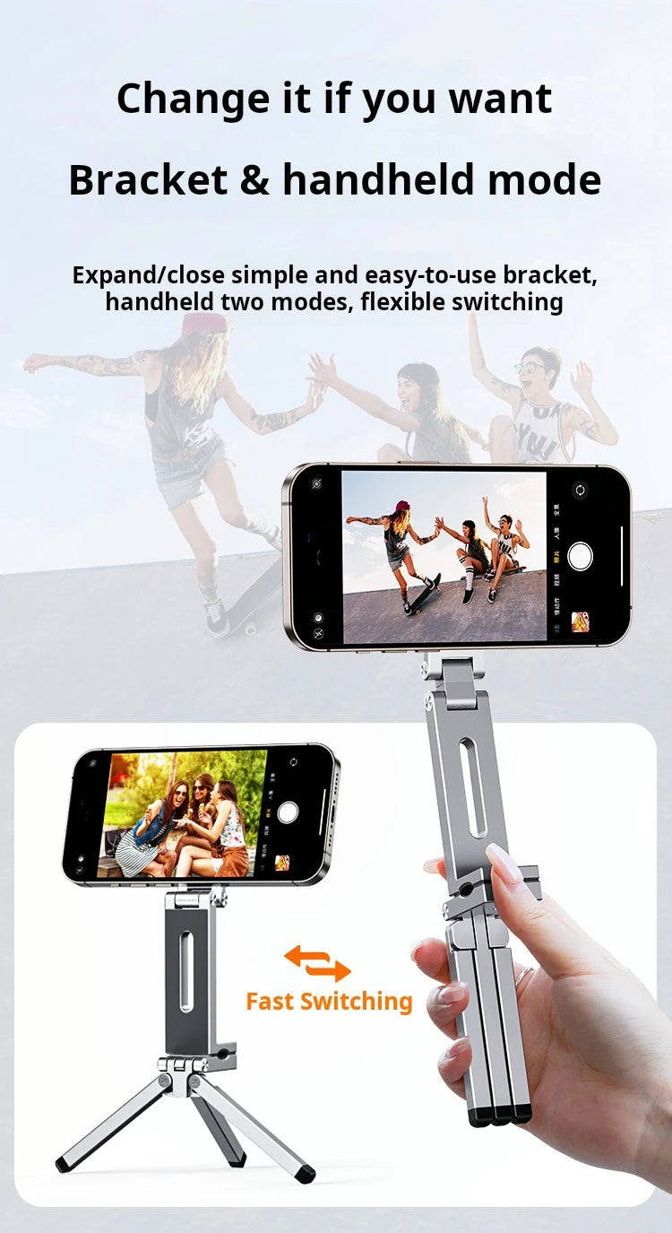 Portable Magnetic Phone Holder Aluminum Alloy 360° Rotating Foldable Tripod