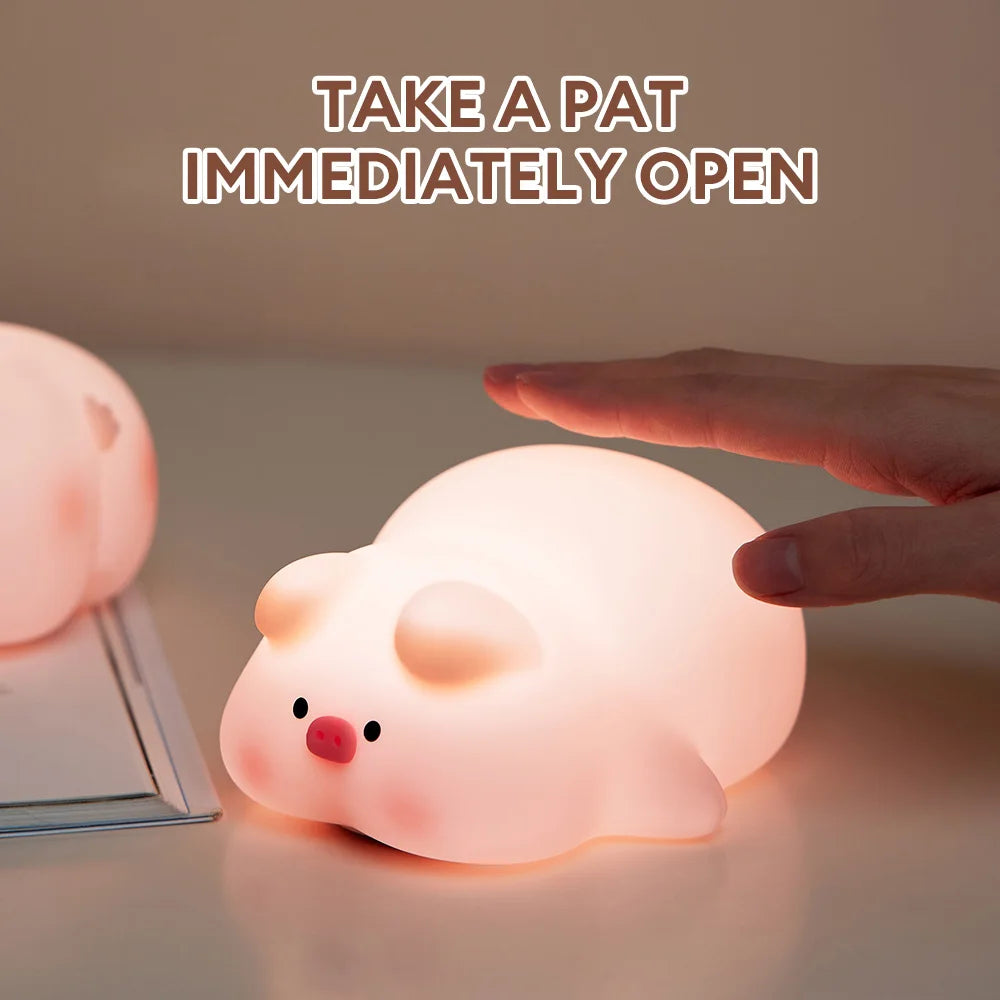 Cute Piggy Silicone LED Night Light - Touch Sensor Animal Lamp for Kids 🐷✨