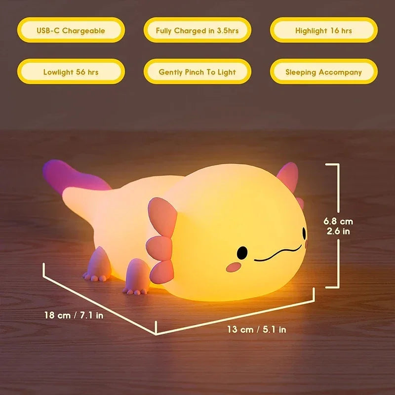 Cute Axolotl Night Light - Silicone Touch Nursery Lamp for Kids & Babies 🦎✨
