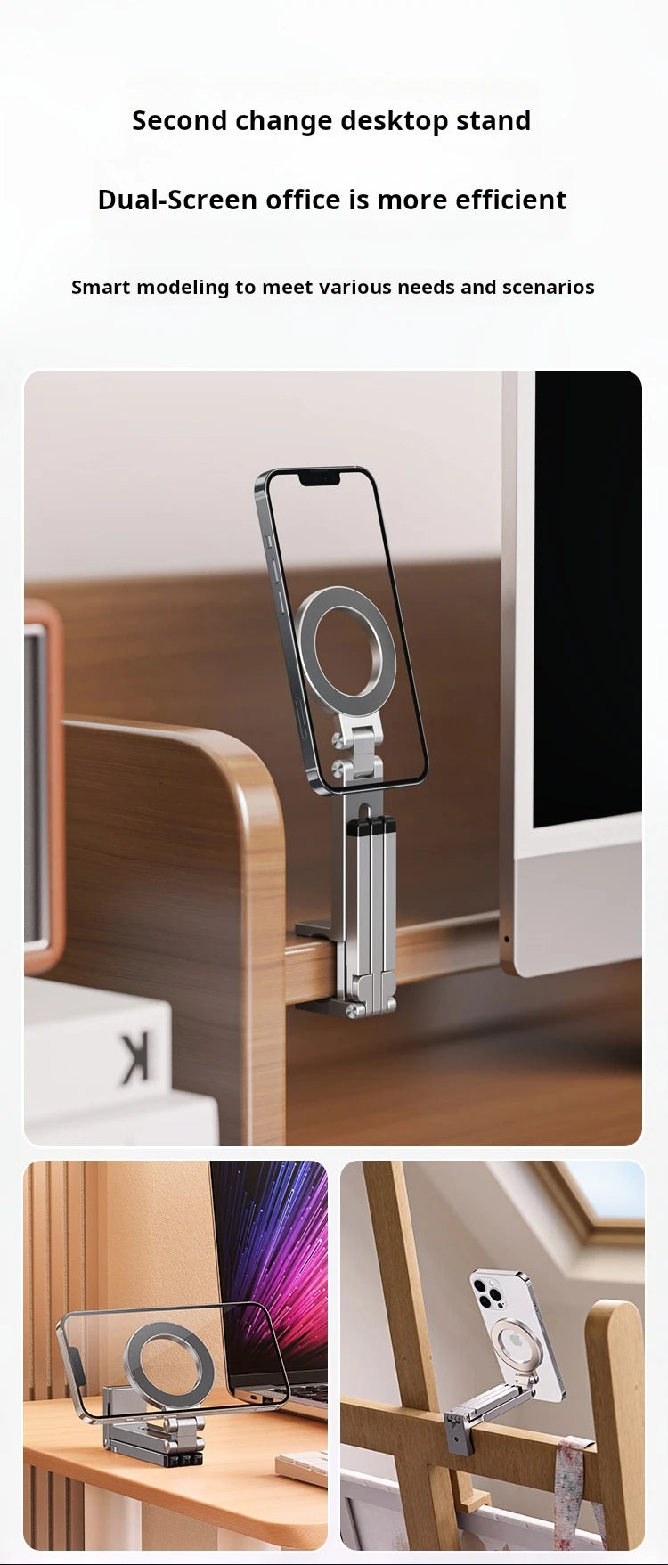 Portable Magnetic Phone Holder Aluminum Alloy 360° Rotating Foldable Tripod
