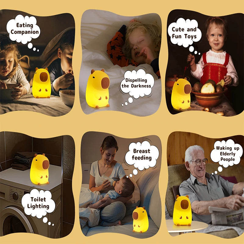 Cute Capybara Night Light - Silicone Rechargeable Touch Lamp for Kids 🦫✨