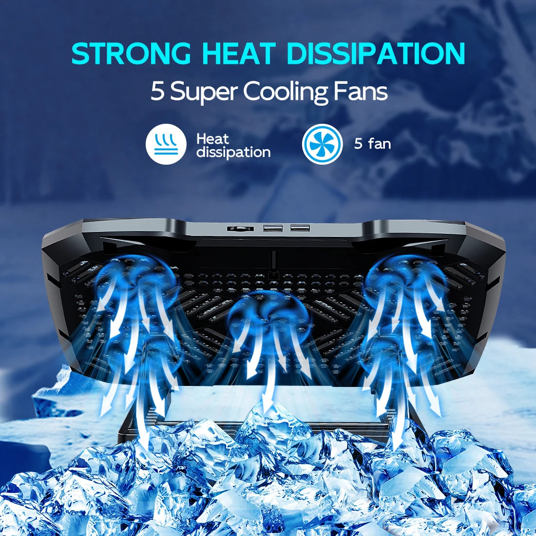 COOLCOOLD Laptop Cooling Pad - 12-17" Cooler Stand with 5 Quiet Fans & Adjustable Angles
