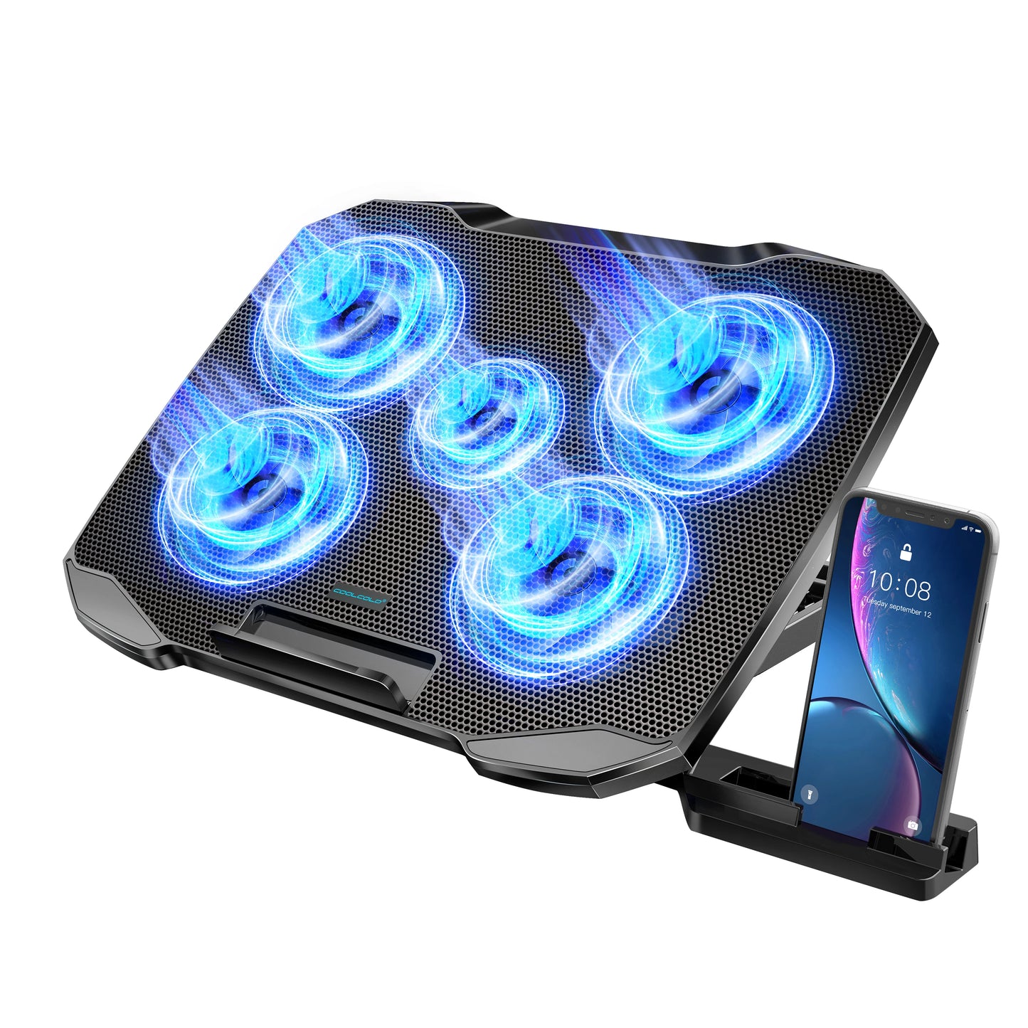COOLCOOLD Laptop Cooling Pad - 12-17" Cooler Stand with 5 Quiet Fans & Adjustable Angles