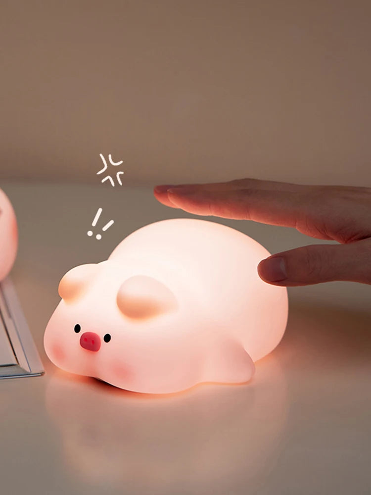 Cute Piggy Silicone LED Night Light - Touch Sensor Animal Lamp for Kids 🐷✨