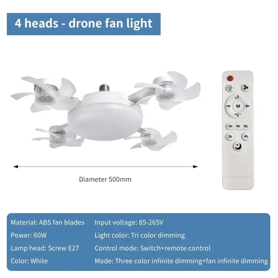 Creative Drone Ceiling Lamp Electric Fan with Light Remote Control E27