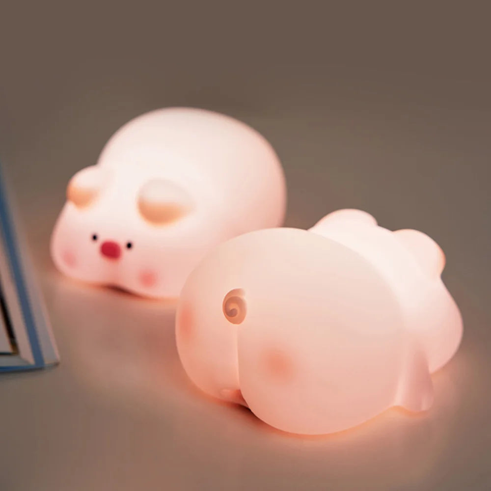Cute Piggy Silicone LED Night Light - Touch Sensor Animal Lamp for Kids 🐷✨