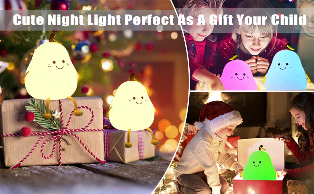 Pear Shaped Cute Silicone Night Light - 7 Colors Dimmable Touch Lamp for Kids 🍐✨