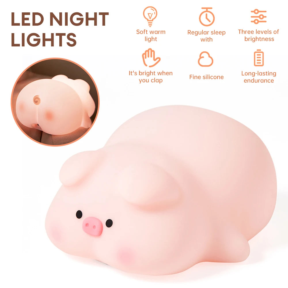 Cute Piggy Silicone LED Night Light - Touch Sensor Animal Lamp for Kids 🐷✨
