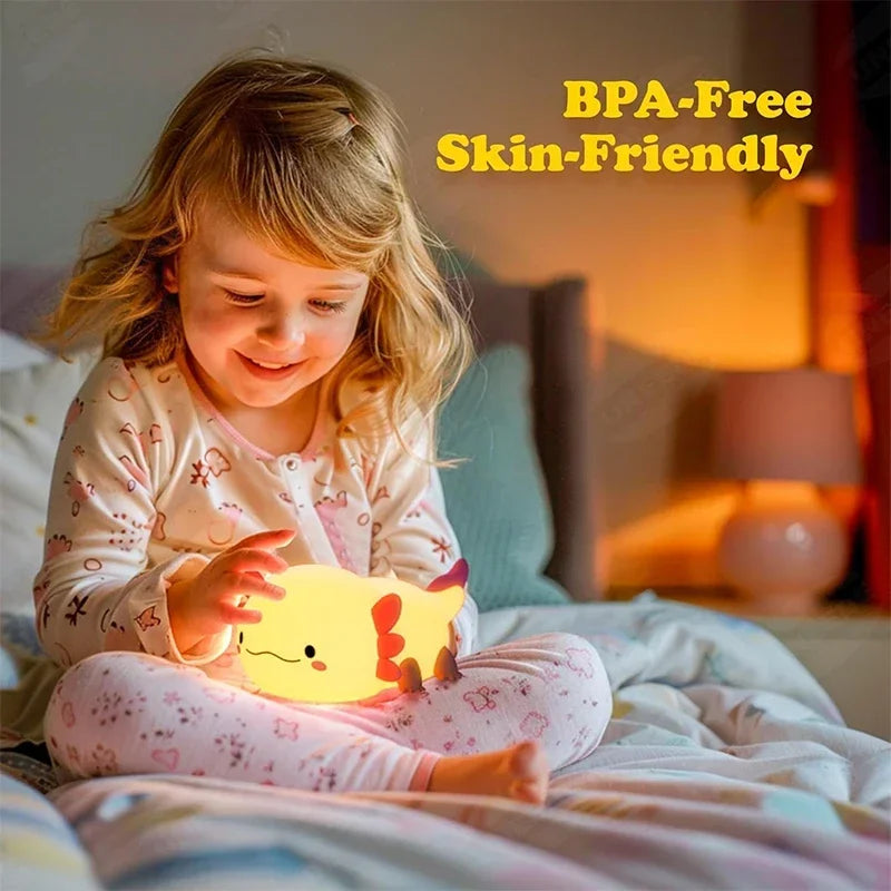 Cute Axolotl Night Light - Silicone Touch Nursery Lamp for Kids & Babies 🦎✨