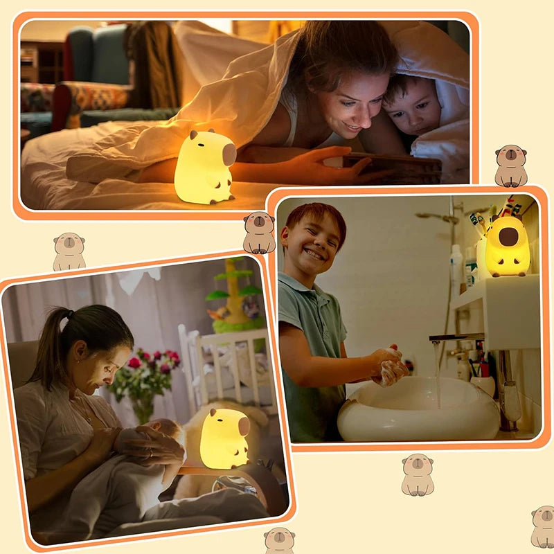 Cute Capybara Night Light - Silicone Rechargeable Touch Lamp for Kids 🦫✨