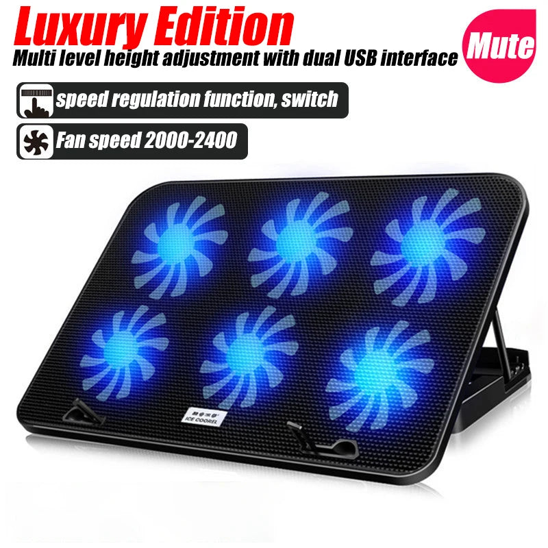 COOLCOLD A9 Gaming RGB Laptop Cooler - 6 Fan LED Light Stand with 2 USB Ports for 13-18" Laptops & MacBooks