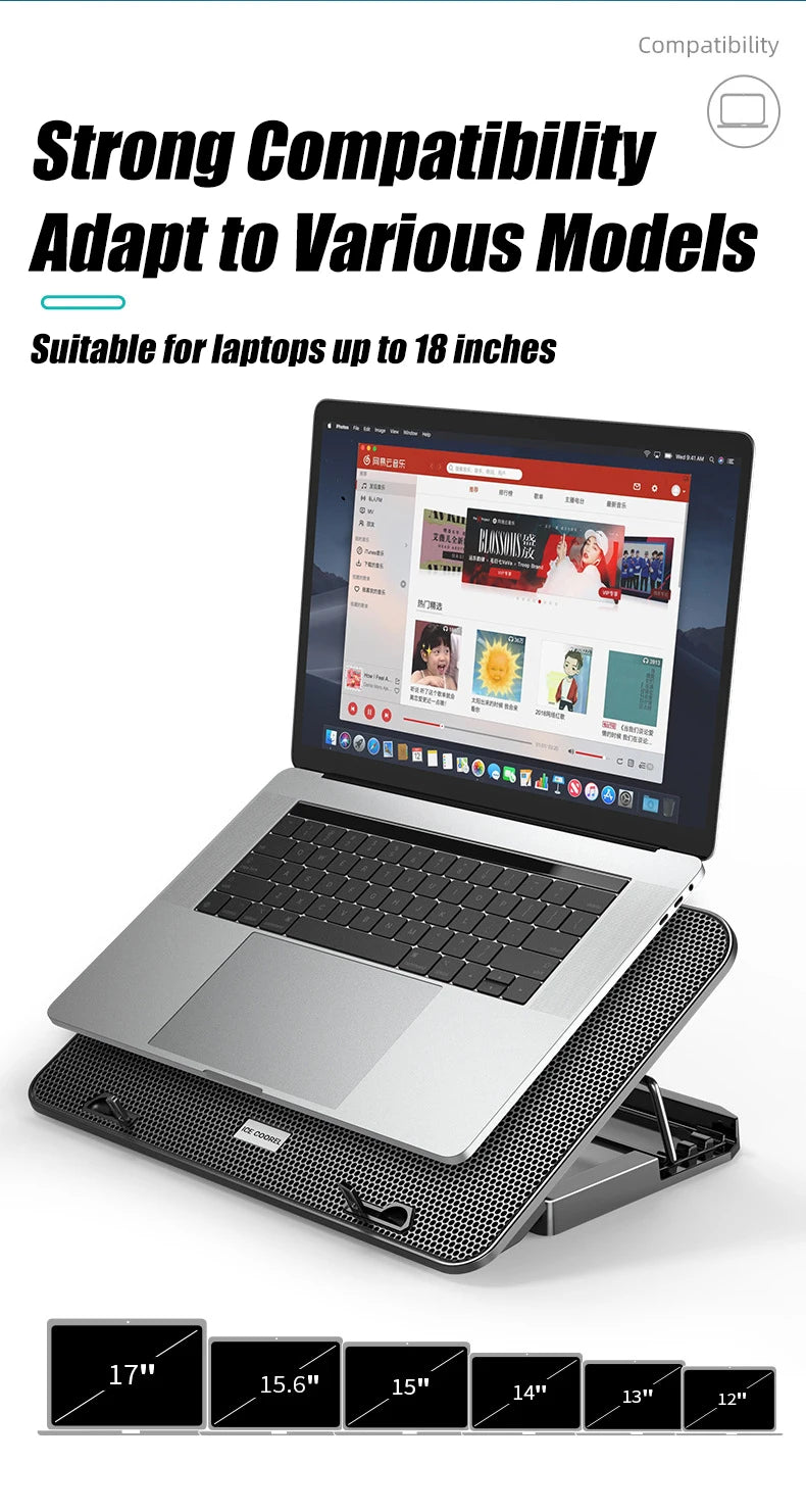COOLCOLD A9 Gaming RGB Laptop Cooler - 6 Fan LED Light Stand with 2 USB Ports for 13-18" Laptops & MacBooks