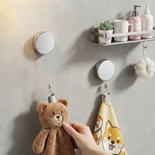 Retractable Metal Towel Holder | Self-Adhesive Wall Mount, No Drill, Stainless Steel Extendable Bar for Kitchen Bathroom Bedroom