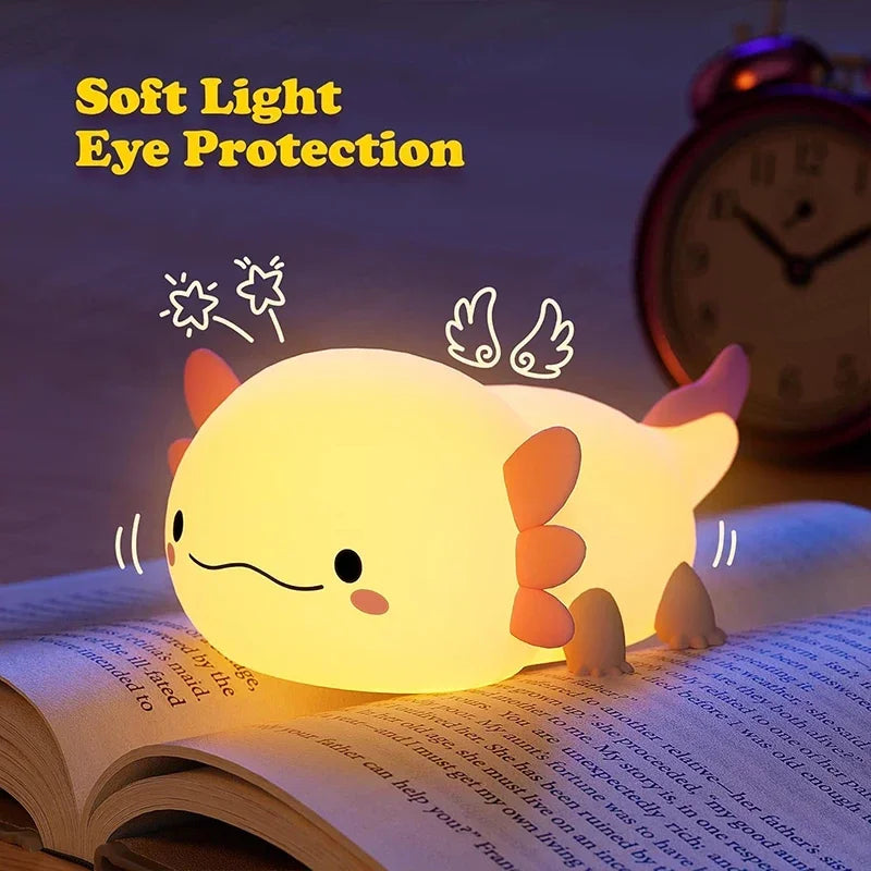 Cute Axolotl Night Light - Silicone Touch Nursery Lamp for Kids & Babies 🦎✨