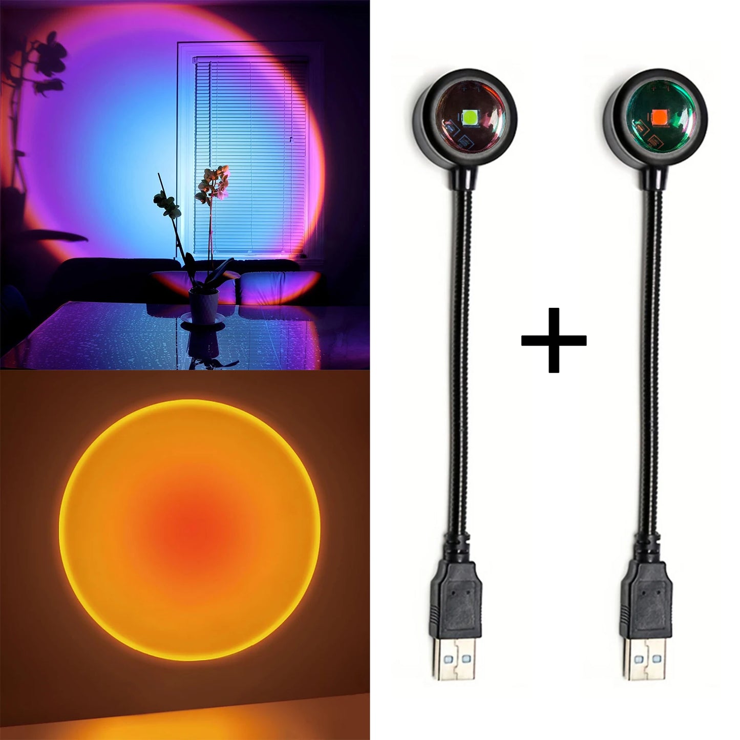 2PCS Sunset & Rainbow Light Projector - LED Night Lights for Aesthetic Room Decor 🌅🌈