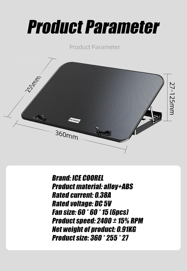COOLCOLD A9 Gaming RGB Laptop Cooler - 6 Fan LED Light Stand with 2 USB Ports for 13-18" Laptops & MacBooks