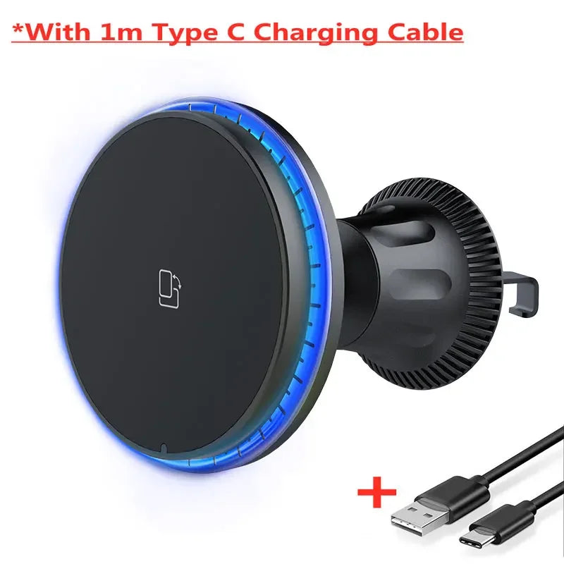 30W Magnetic Car Wireless Charger RGB for iPhone 12-15 Pro Max MagSafe Car Phone Holder
