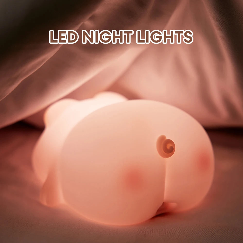 Cute Piggy Silicone LED Night Light - Touch Sensor Animal Lamp for Kids 🐷✨