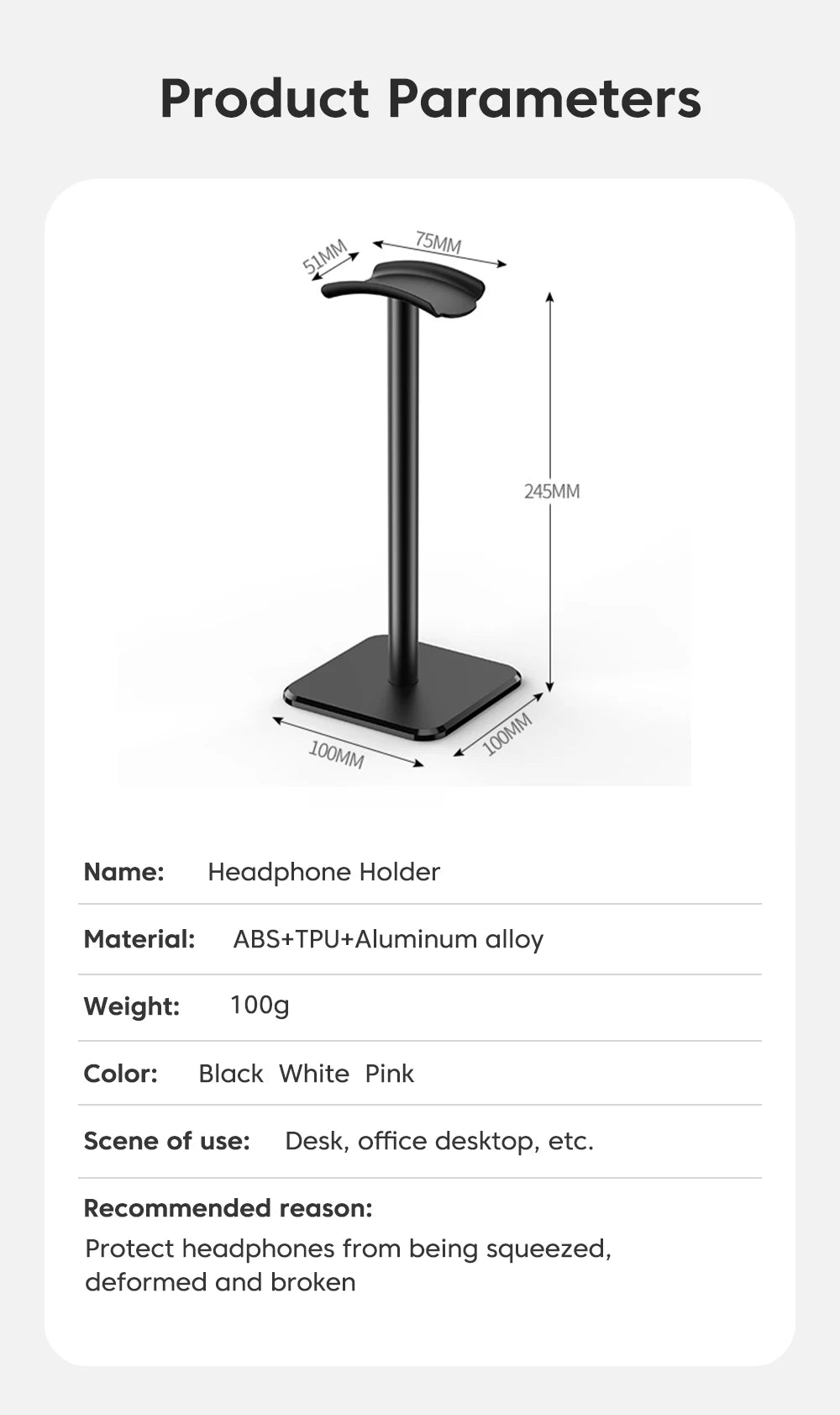 Universal Headphone Stand - Aluminum Alloy Gaming Headset Holder for Desktop Earphones Support