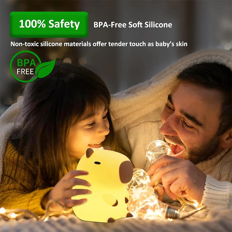Cute Capybara Night Light - Silicone Rechargeable Touch Lamp for Kids 🦫✨