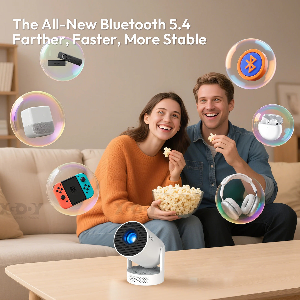 Proyector LED XGODY 4K 1080p con brillo de 12000 lúmenes, sistema de cine en casa portátil con WiFi 6 y Bluetooth 5.0 para entretenimiento