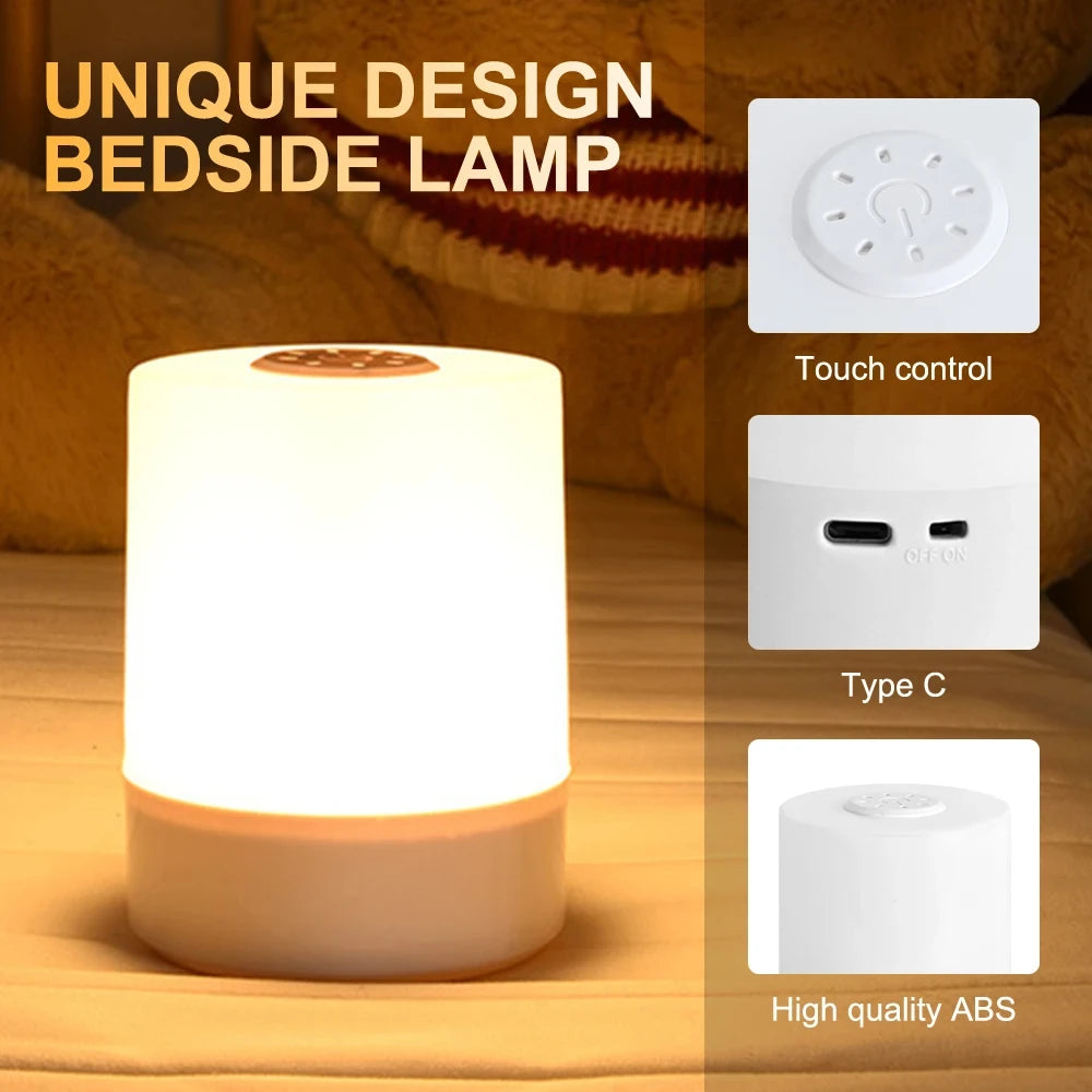 Touch Night Lamp - 3 Modes Dimmable Bedside Light with USB Charging 🌟✨