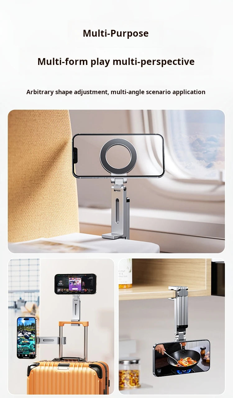 Portable Magnetic Phone Holder Aluminum Alloy 360° Rotating Foldable Tripod