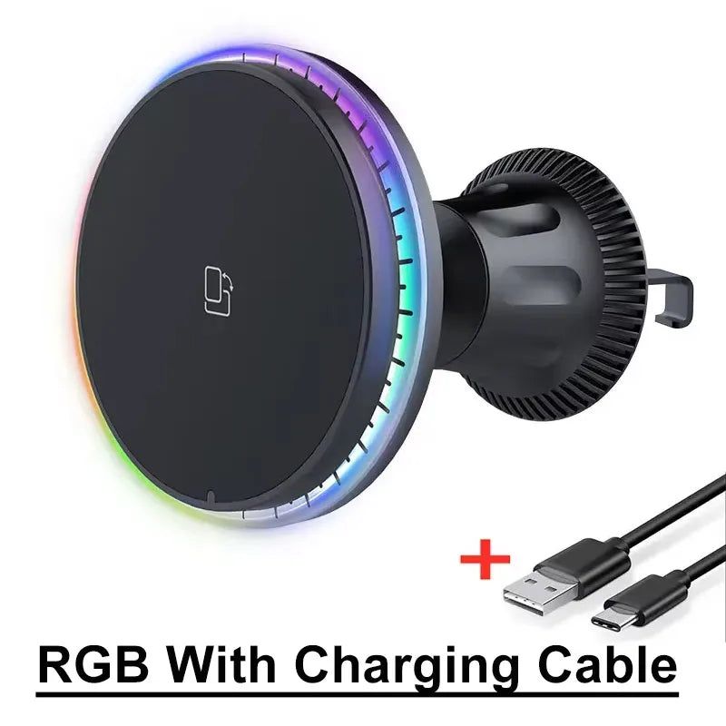 30W Magnetic Car Wireless Charger RGB for iPhone 12-15 Pro Max MagSafe Car Phone Holder