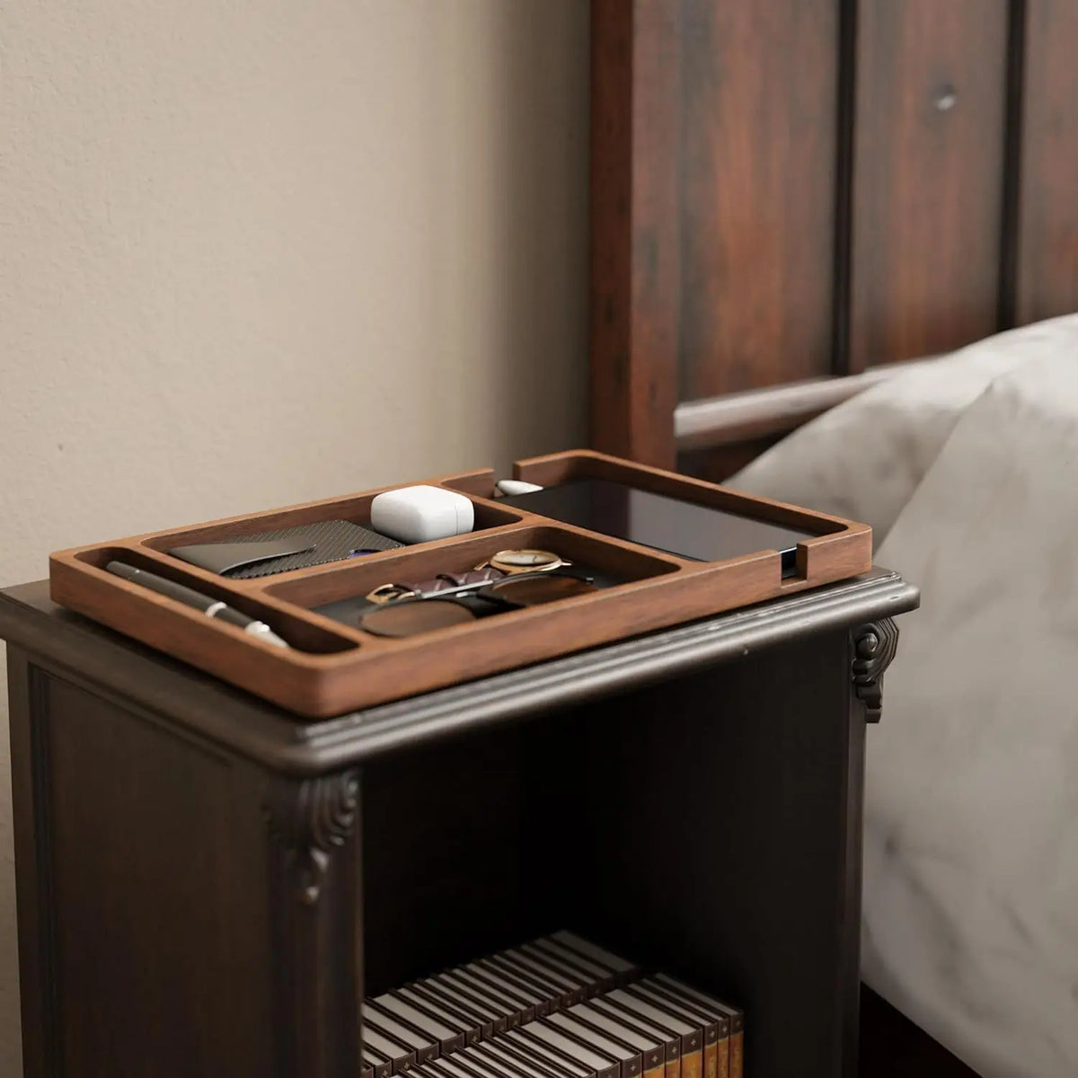 Wooden Office Desktop Storage Box - Solid Wood Partition Tray for Phones & Accessories 🗂️✨