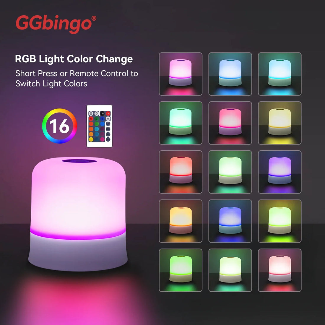 The Only Night Light You Need — GGbingo Touch RGB Rechargeable Lamp