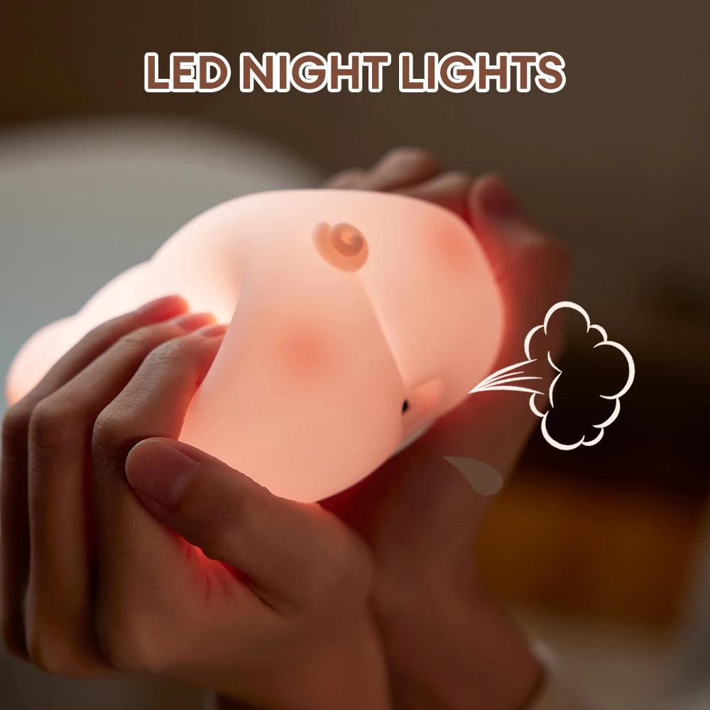 Cute Piggy Silicone LED Night Light - Touch Sensor Animal Lamp for Kids 🐷✨