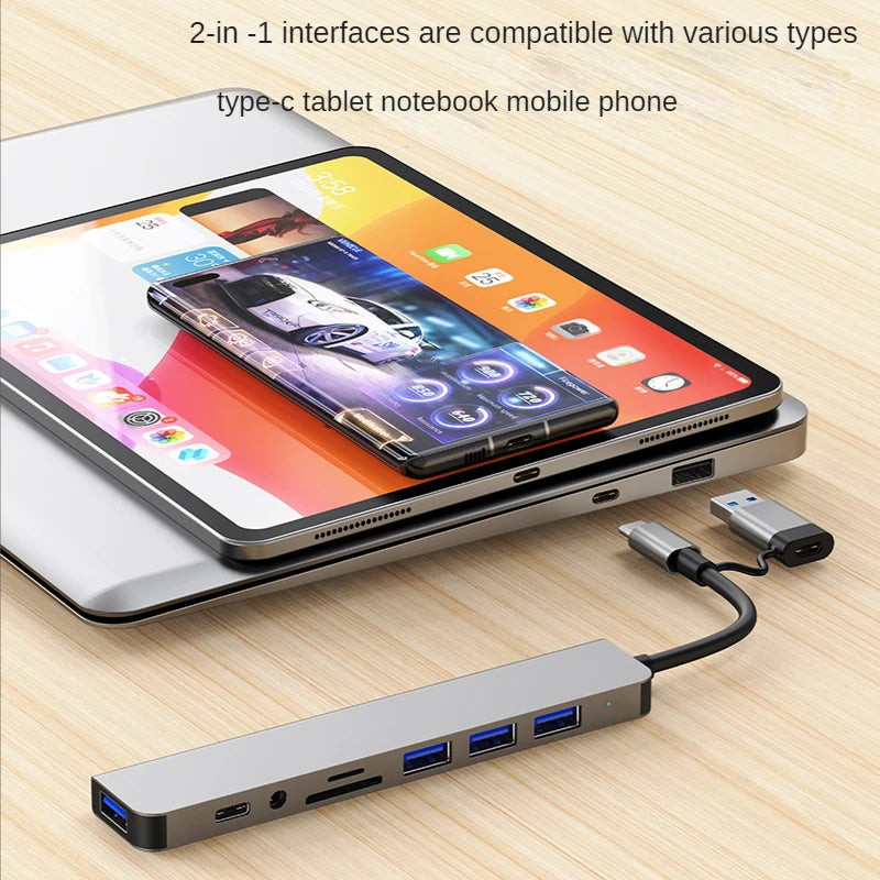 USB 3.0 Type-C Adapter Docking Station - Multi-Hub Splitter with USB 2.0, TF/SD Card Reader & Audio for MacBook Pro