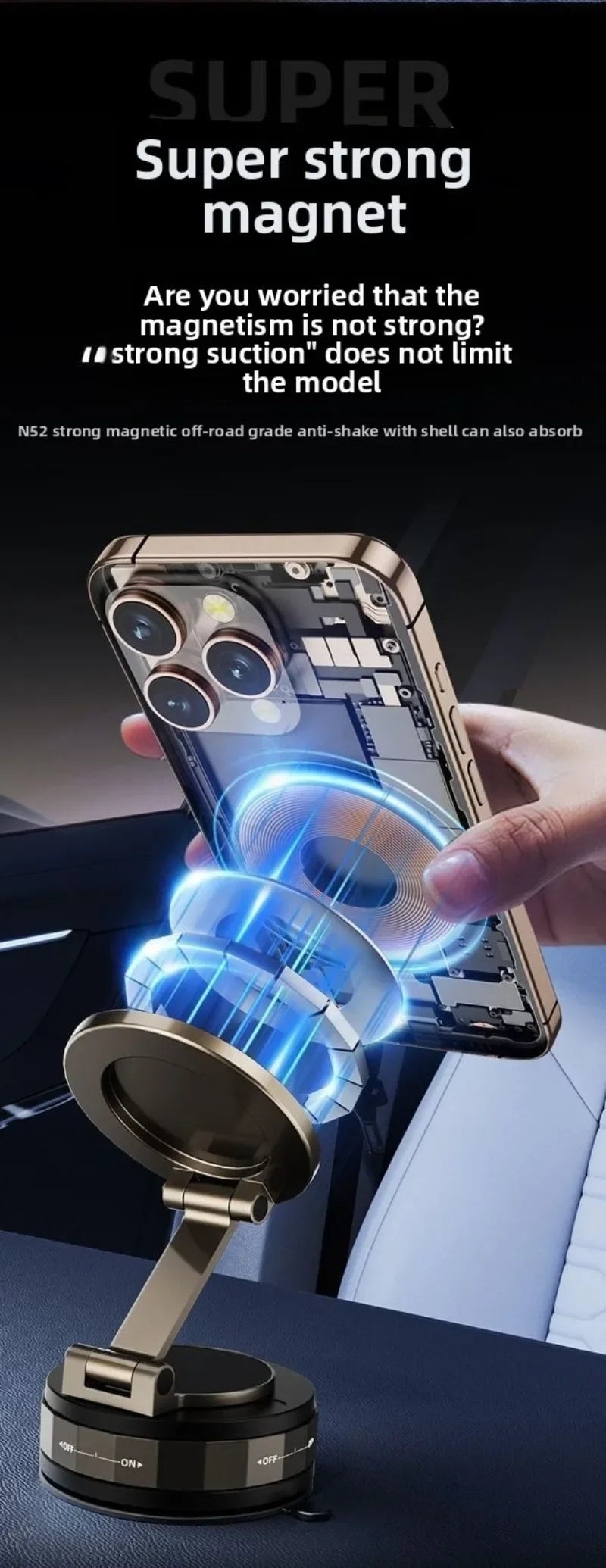 Lightweight Magnetic Car Phone Stand - Vacuum Suction Rotating Holder 📱✨