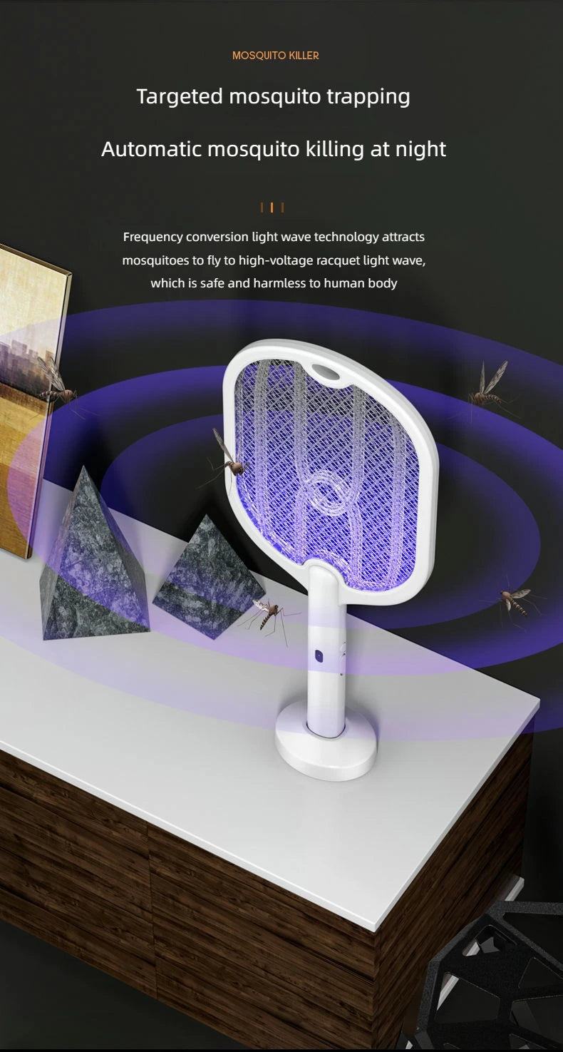 3000V Mosquito Swatter | 3-in-1 Electric Mosquito Killer — Handheld, Wall Mount & Desktop Lamp with TYPE-C Charging