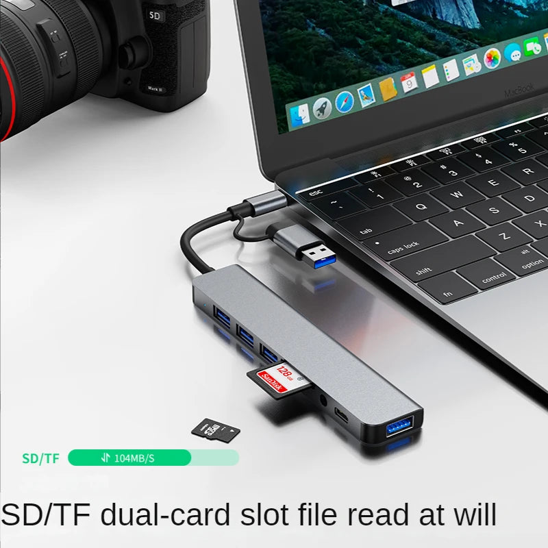 USB 3.0 Type-C Adapter Docking Station - Multi-Hub Splitter with USB 2.0, TF/SD Card Reader & Audio for MacBook Pro