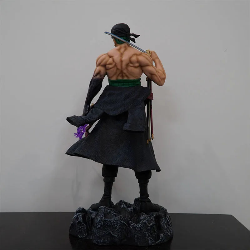 50cm Anime One Piece Carrying Knife Roronoa Zoro 5 Interchangeable Heads Statue Model Figure Collectible Ornament Toys Gift