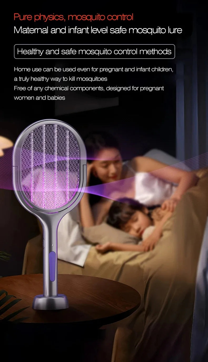 Telescopic Electric Mosquito Swatter & UV Trap Lamp — 109cm Extended Reach, Rechargeable, Wall Mountable