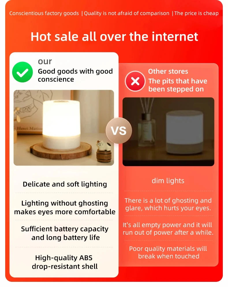 Touch Night Lamp - 3 Modes Dimmable Bedside Light with USB Charging 🌟✨