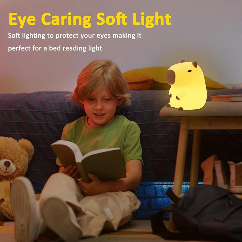 Cute Capybara Night Light - Silicone Rechargeable Touch Lamp for Kids 🦫✨