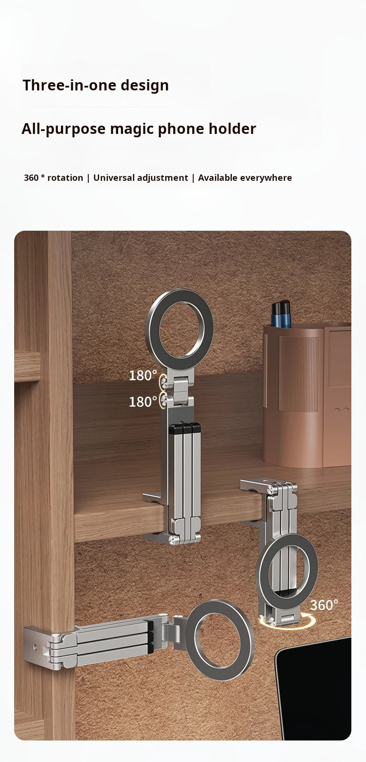 Portable Magnetic Phone Holder Aluminum Alloy 360° Rotating Foldable Tripod