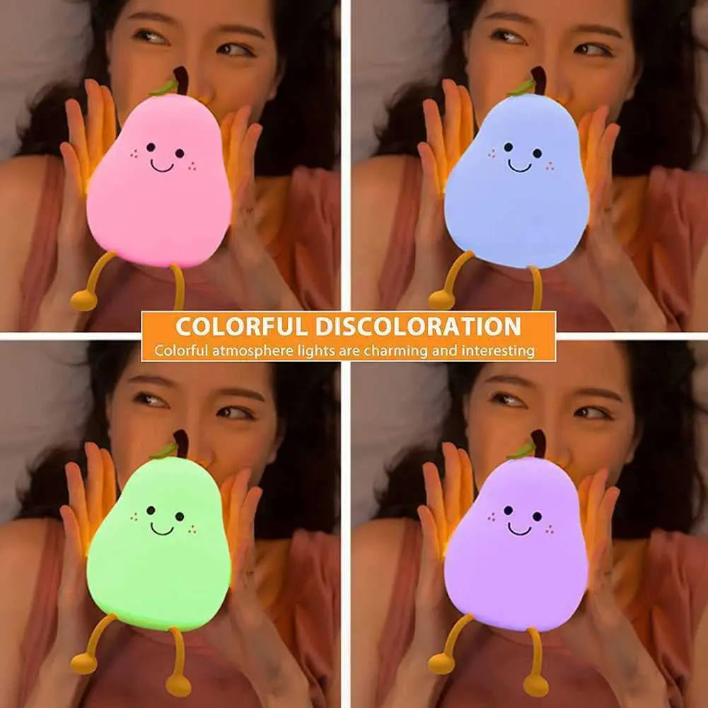 Pear Shaped Cute Silicone Night Light - 7 Colors Dimmable Touch Lamp for Kids 🍐✨