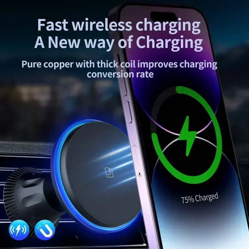 30W Magnetic Car Wireless Charger RGB for iPhone 12-15 Pro Max MagSafe Car Phone Holder