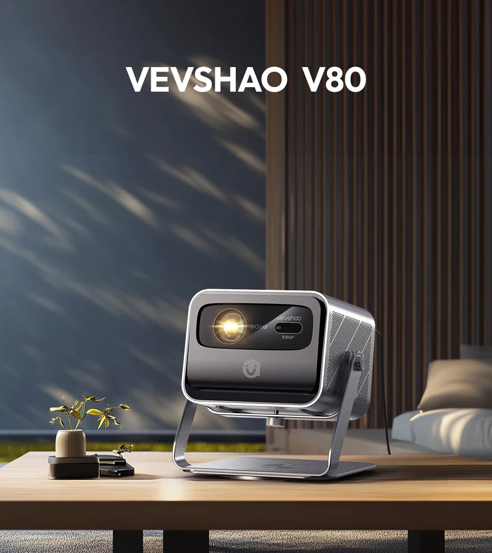 VEVSHAO V80 4K Projector Full HD1080P 2200 Anis Lumens Android 11.0 WiFi 6 Video Home Movie Theater Projectors with Base Stand