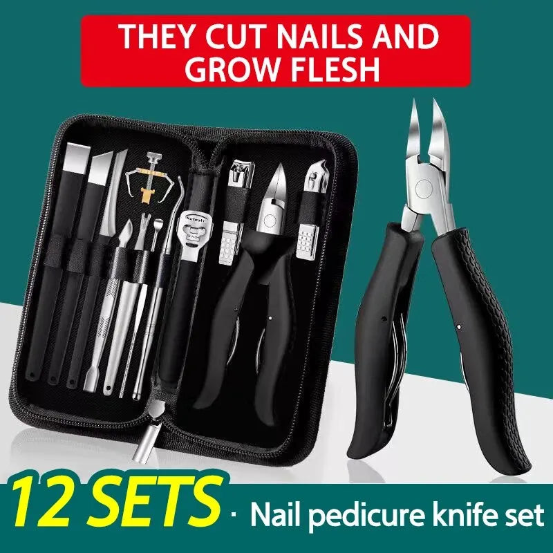 Professional 12-Piece Nail Care Set | Eagle Nose Pliers & Dead Skin Scissors for Paronychia, Thick Nails & Manicure