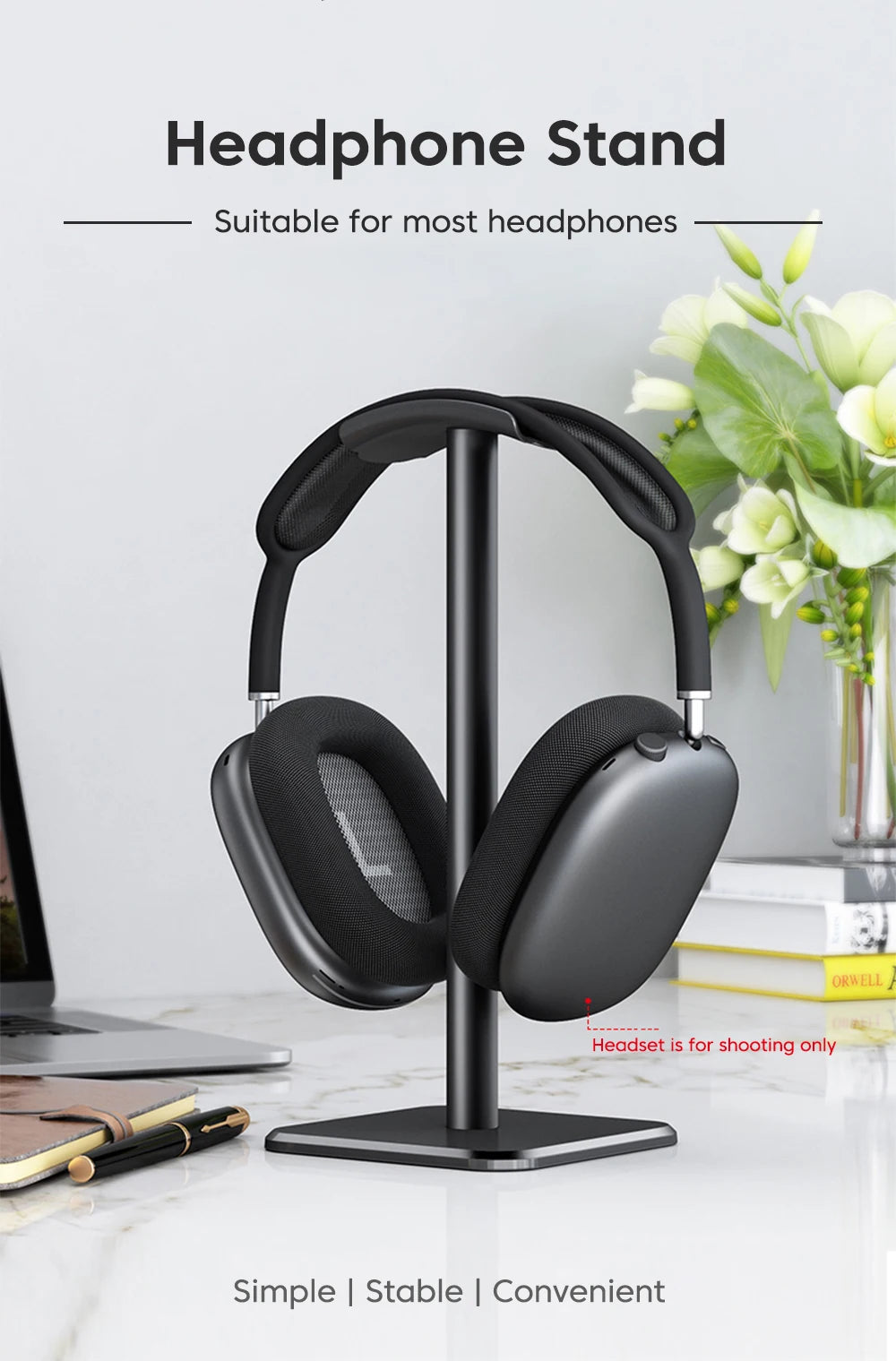 Universal Headphone Stand - Aluminum Alloy Gaming Headset Holder for Desktop Earphones Support