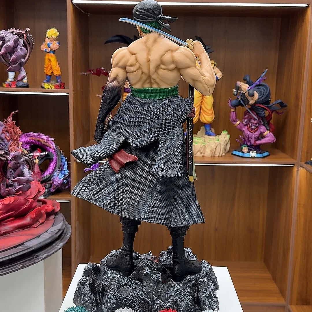 50cm Anime One Piece Carrying Knife Roronoa Zoro 5 Interchangeable Heads Statue Model Figure Collectible Ornament Toys Gift